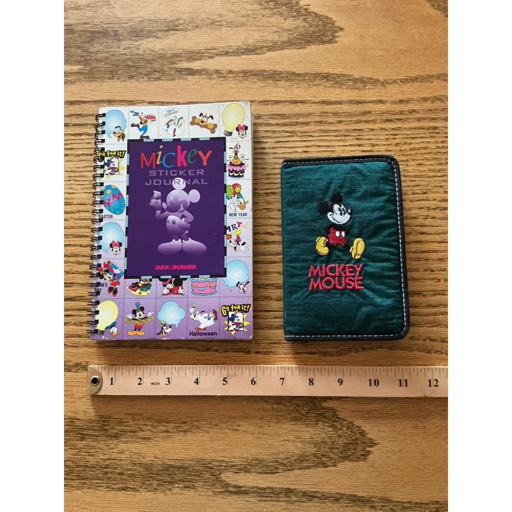 Vintage Disney Mickey Mouse Sticker Journal Day Runner & Nylon Wallet Set 90s